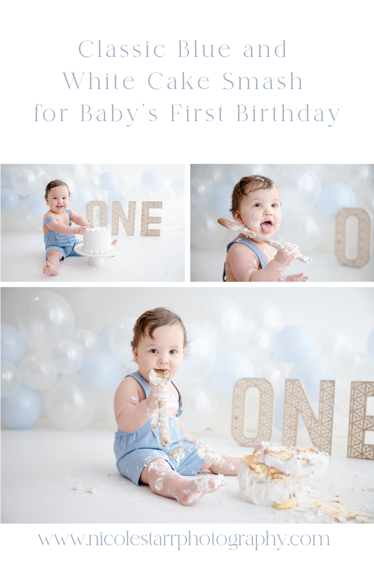 Classic Blue and White Cake Smash for Baby’s First Birthday