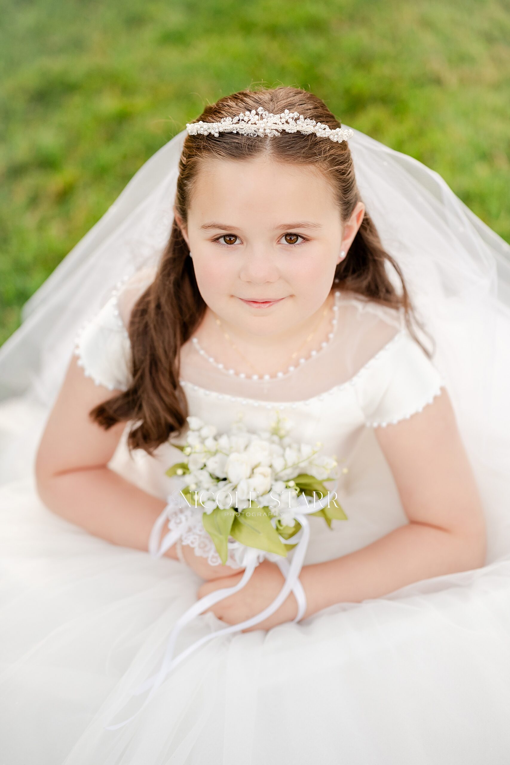 First Communion Portraits In a Rose Garden